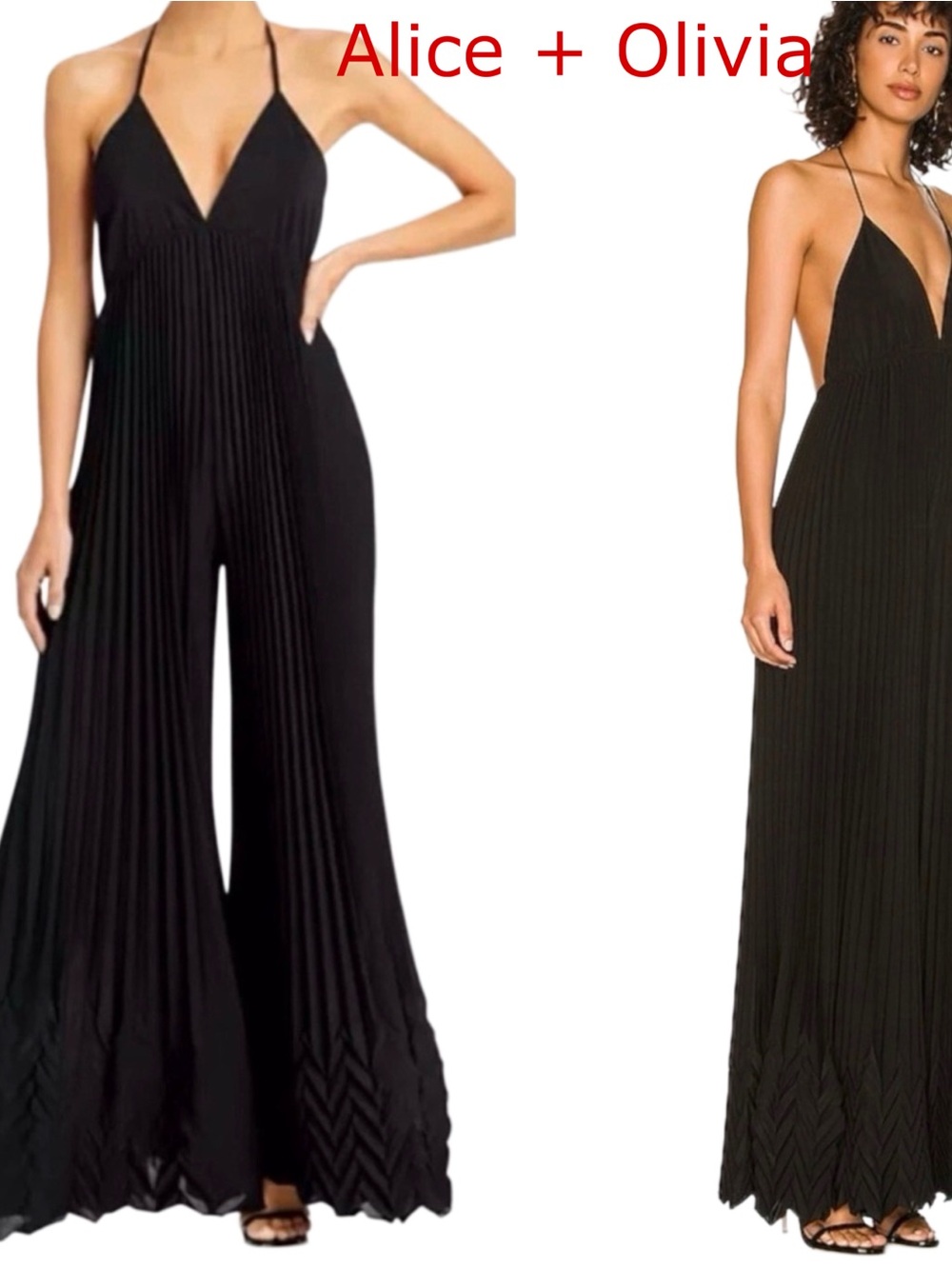 Alice + Olivia Black Pleated Halter Jumpsuit